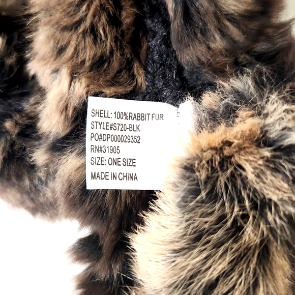 NEW! Scala Genuine Rabbit Fur Ladder Knitted 40 Inch Scarf Black & Brown - Picture 5 of 6